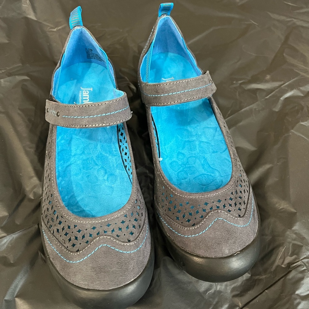 Jambu Gray Maryjanes with Blue Interior